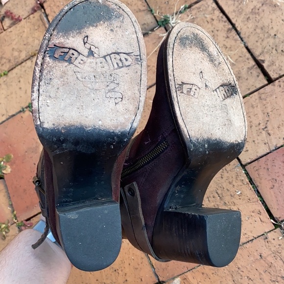 Freebird Steven Blaze Booties Burgundy Maroon Suede Red Wine Stacked Heel Boot - Picture 7 of 13